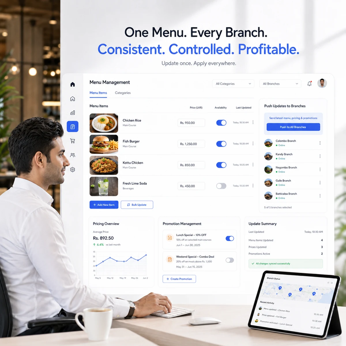 Control Menus, Pricing and Offers Across All Locations for restaurant chain management software