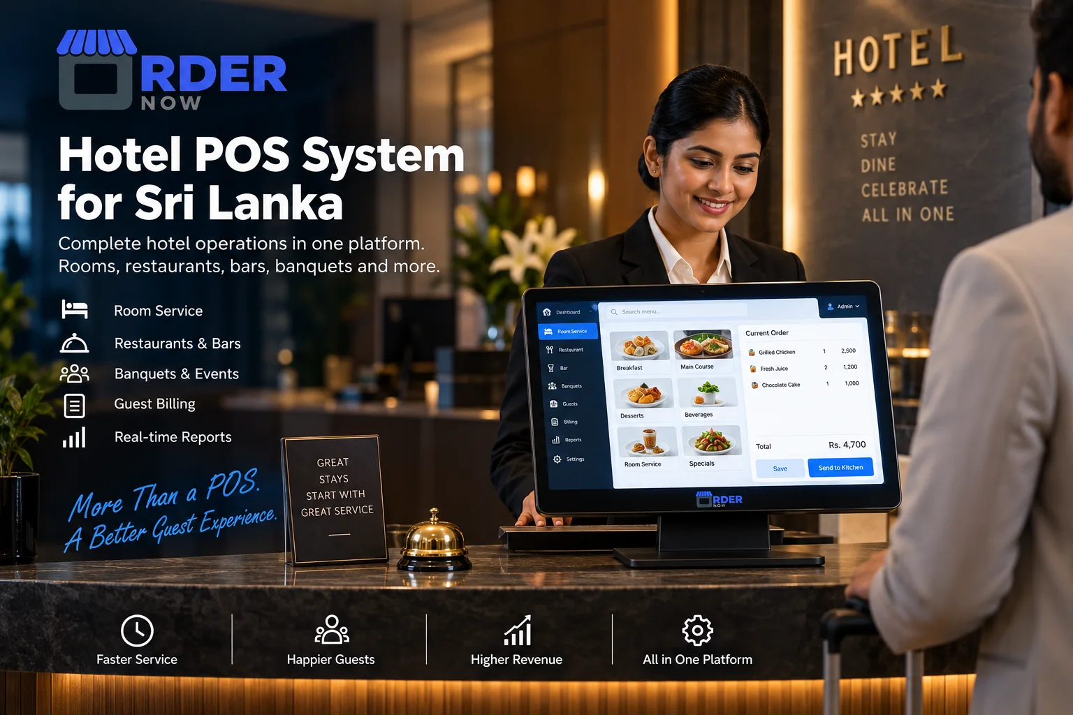 Hotel room service order to restaurant POS workflow