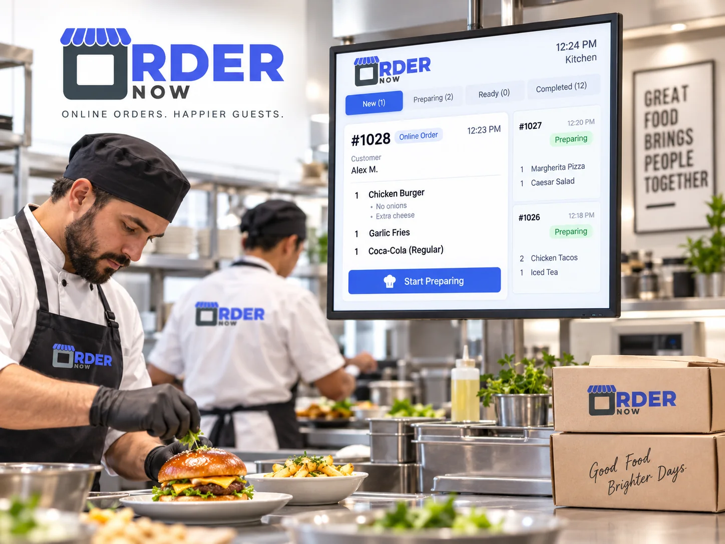 Online restaurant order reaching kitchen workflow