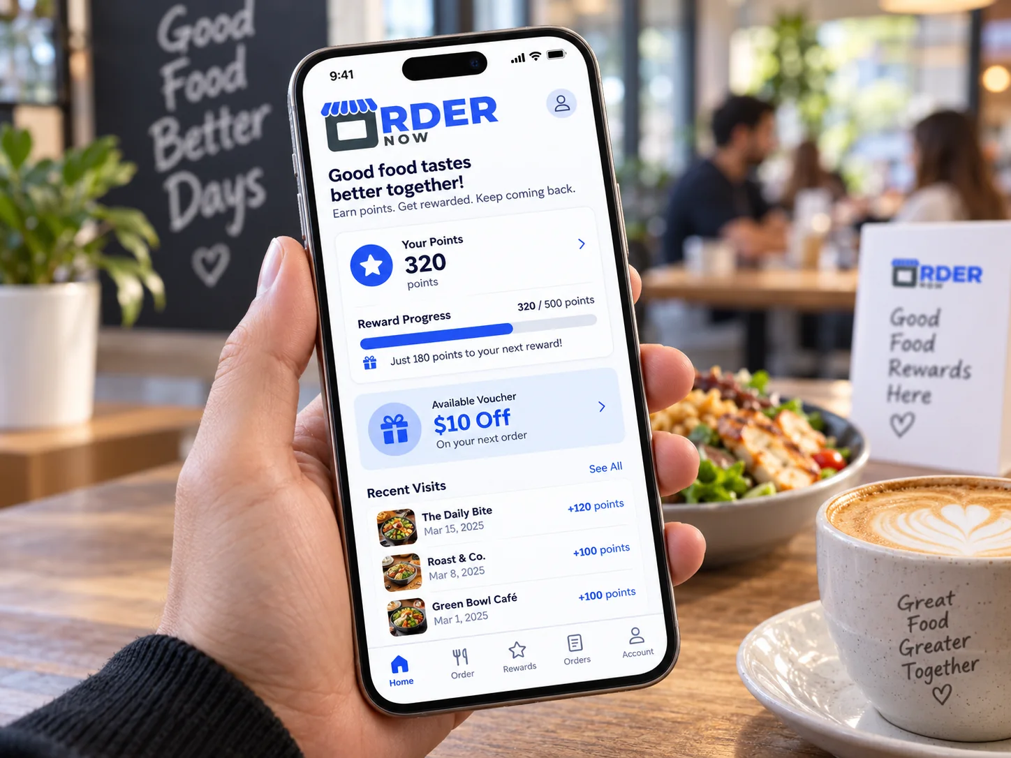 Restaurant loyalty rewards on mobile phone
