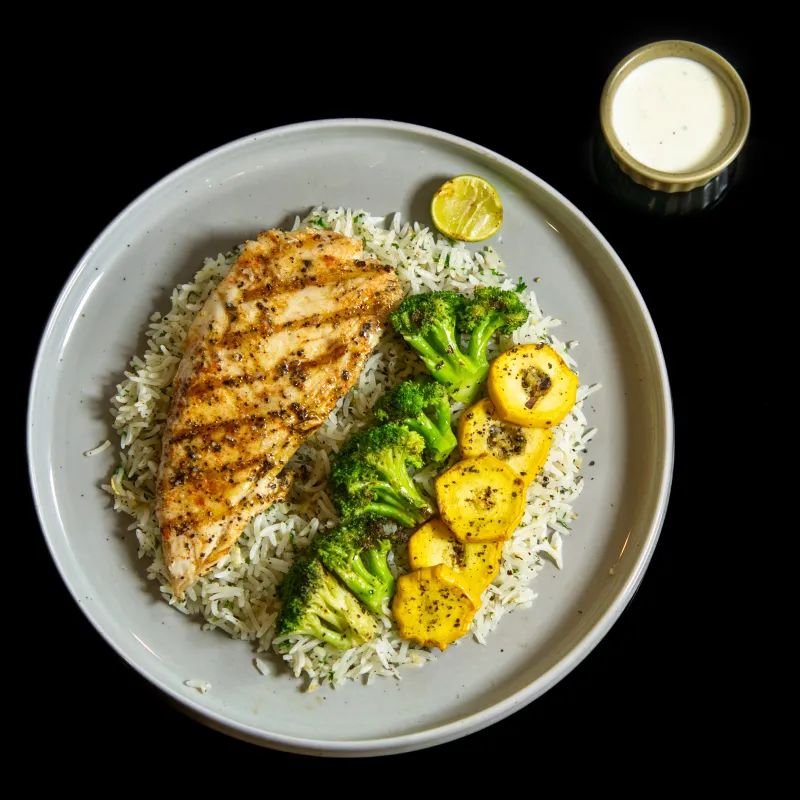 Lemon Herb Fish with Zucchini Rice at Calorie Kitchen