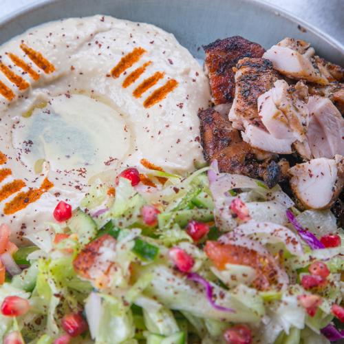 Spicy Fried Chicken salad with Hummus at Island Wraps