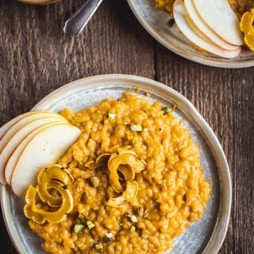 Risotto with gorgonzola, toasted pumpkin seeds, and caramelized apple