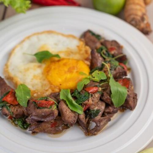 Chef's Special Stir Fry Pork with Basil & Fried Egg