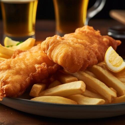 Crumbed Fried Fish with Potato Wedges & Coleslaw 