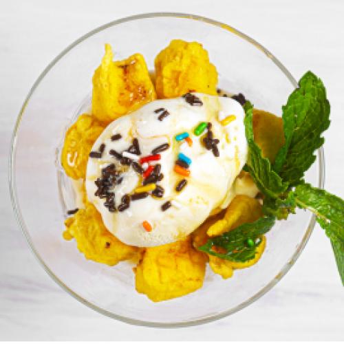 Pineapple fritters with ice cream