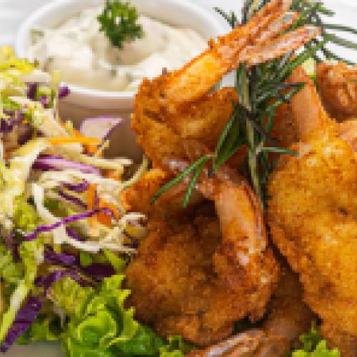 Crumb fried prawns with tartar sauce 